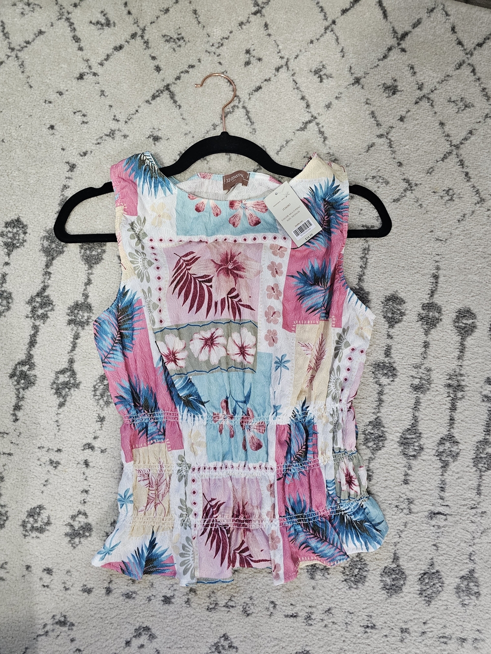 Buckle Floral Patchwork Sleeveless Camisole - Pink/Blue/Cream Size Medium
